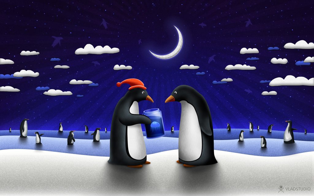 雪夜谈心企鹅