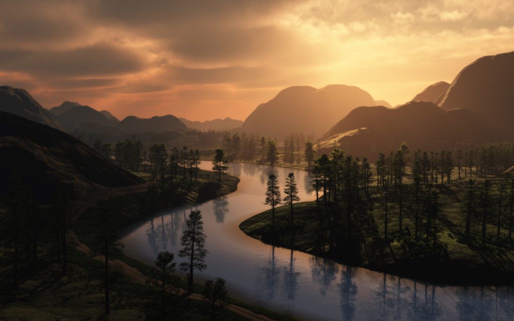 山间夕阳美景